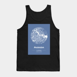 City map in blue: Amsterdam, The Netherlands, with retro vintage flair Tank Top